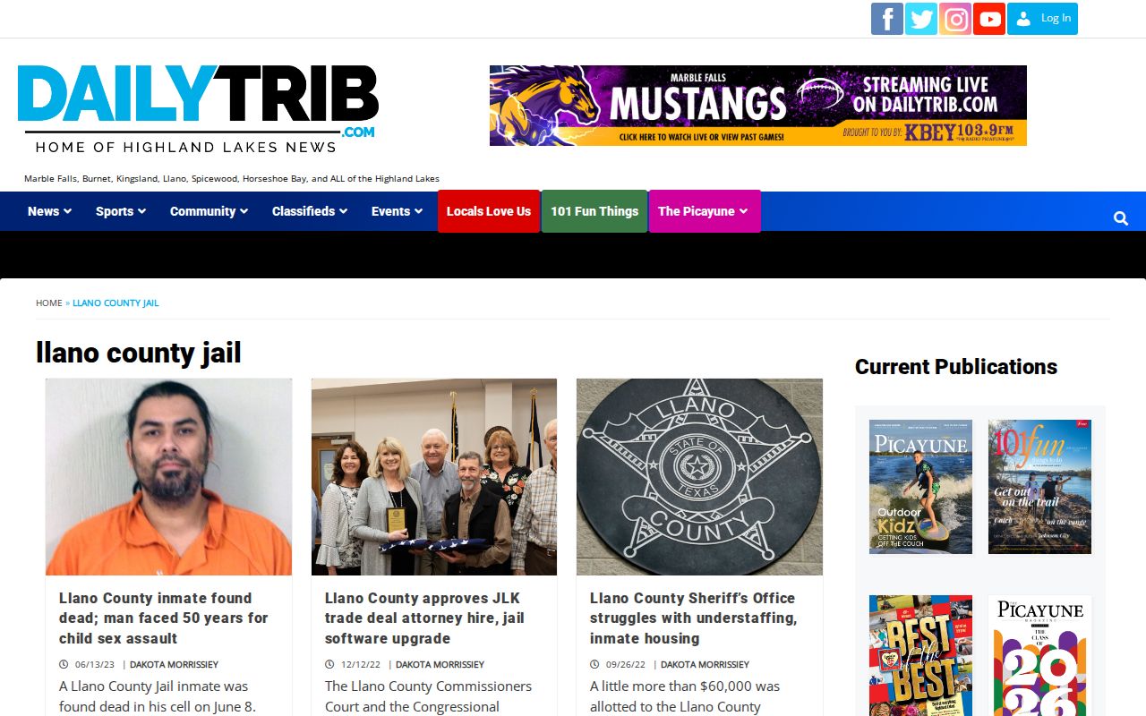 Llano County jail log and crime news source