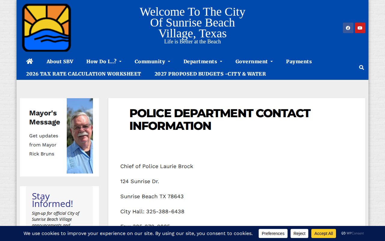Sunrise Beach Village police arrest-record contact information for Llano County